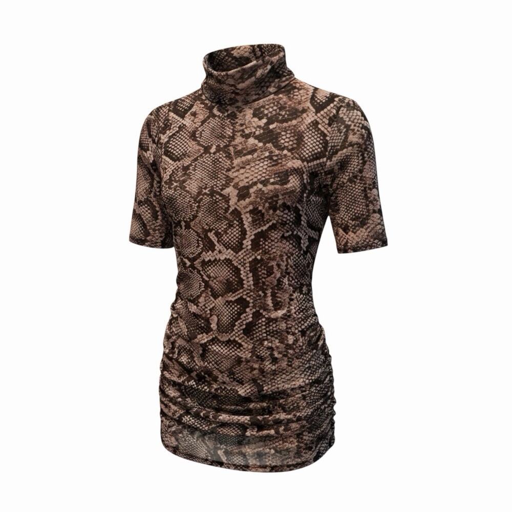 Cable & Gage Women’s Sheer Snakeskin Print Ruched Mock Neck Top Size XL NWT